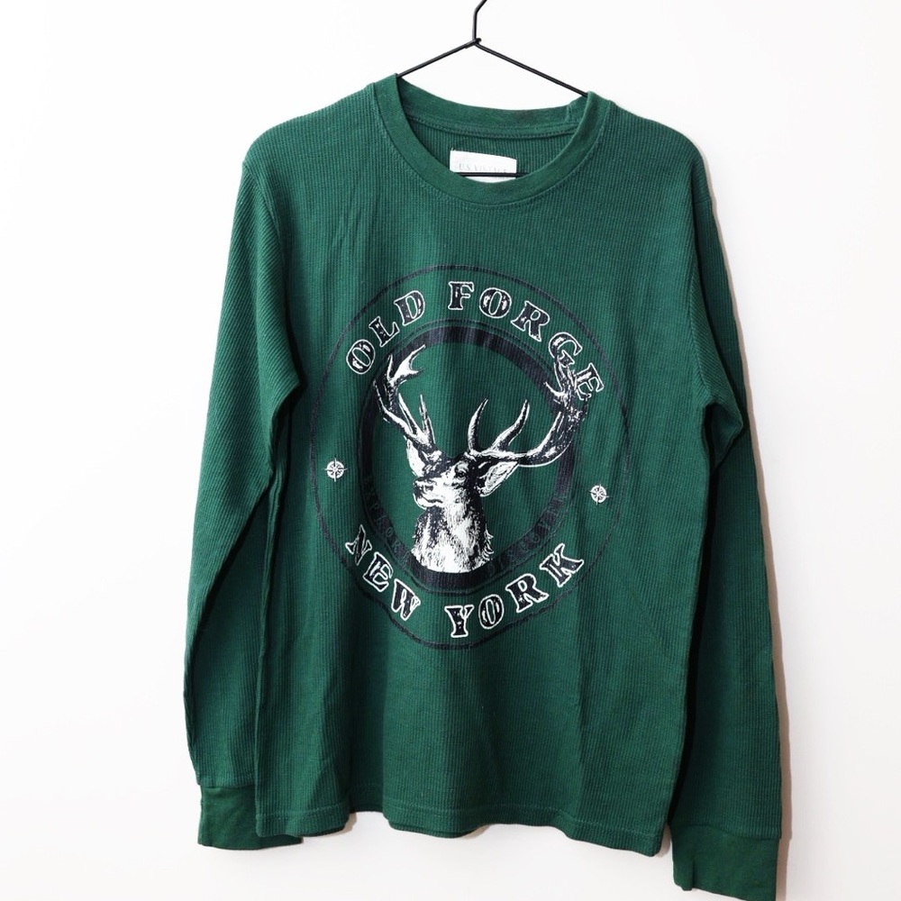 Old Forge New York Long sleeve waffle shirt hunter green buck size small